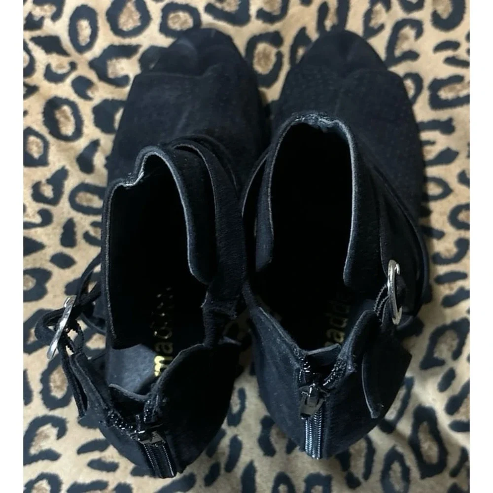 Madden Girl Black Bryin Faux Suede Chunk Heel Open Toe Ankle‎ Booties, Size 7.5